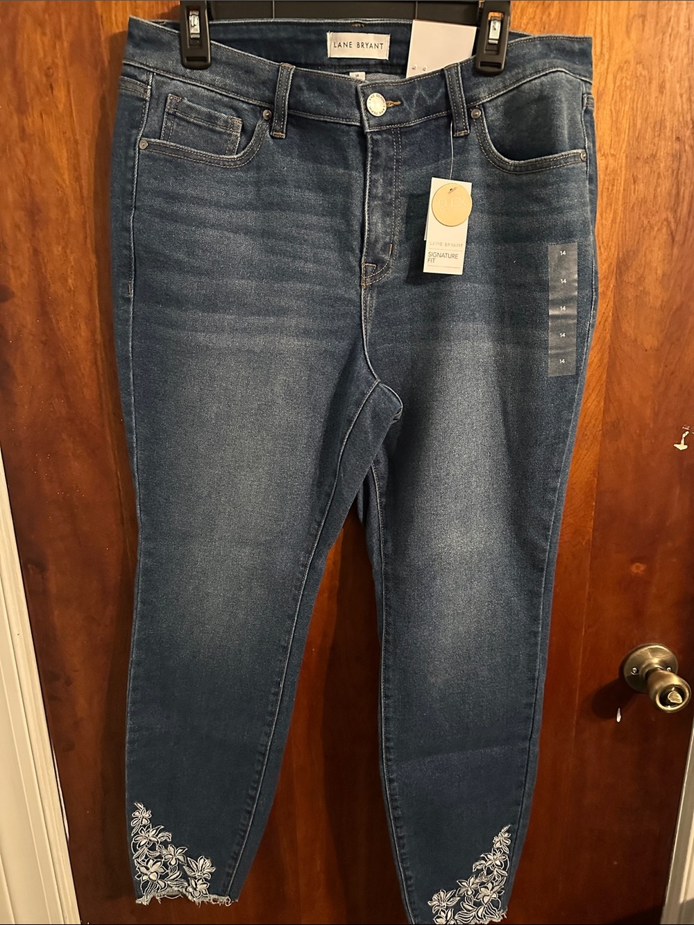 Lane Bryant Dark Blue Embroidered Ankle Jeans